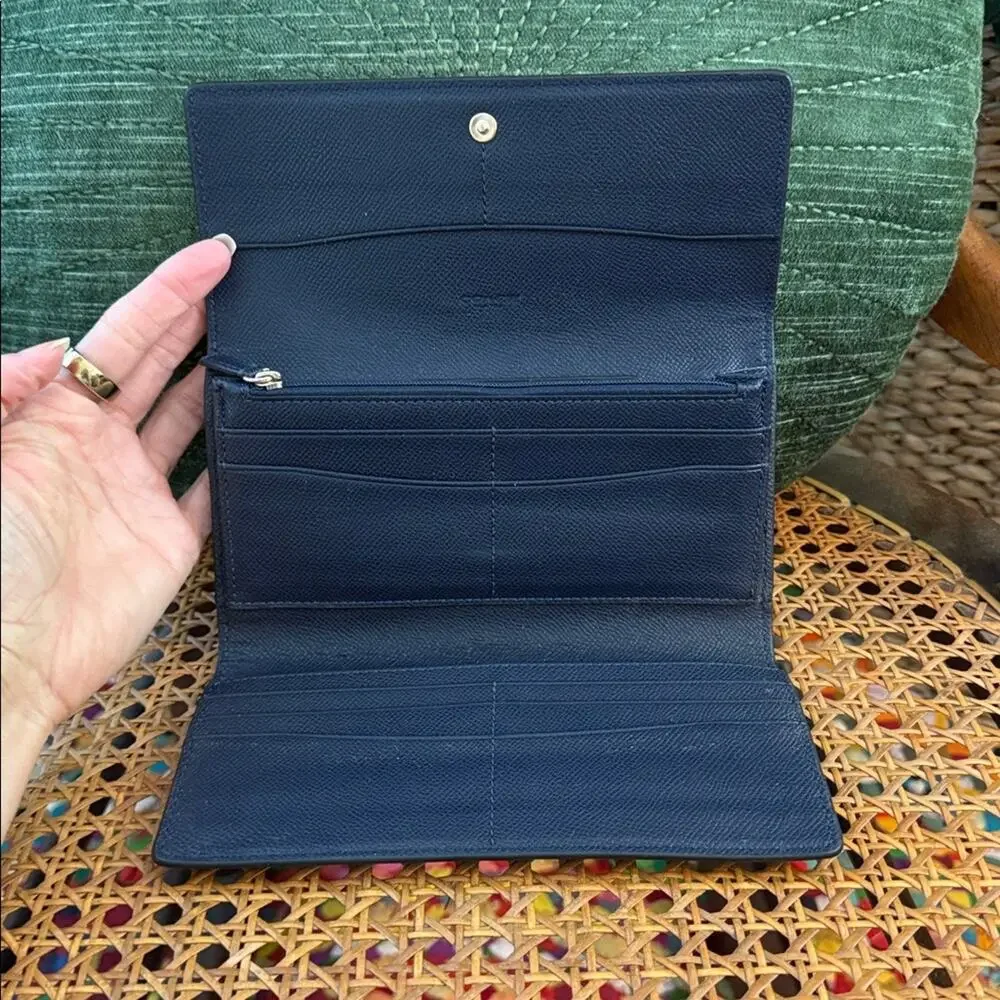 Coach Mid-Y2K Blue Pebbled Leather ID Strap Clutch Wallet